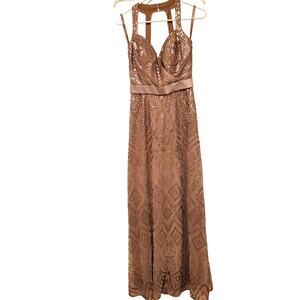 ANGELINA FACCENDA Formal Gown Taupe Size 8 Sequins Floor Length Maxi